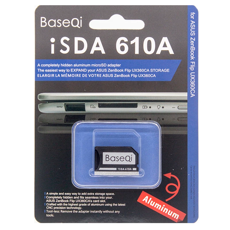 BaseQi ASUS 610A Aluminum Stealth Drive Micro SD/TF Card Adapter SD Card reader For ASUS ZenBook Flip UX360CA and ASUS UX31A