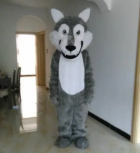 High quality Gray Wolf Mascot Clothing walking cartoon Apparel Halloween Christmas Birthday party Plus Adult Size Free shipping