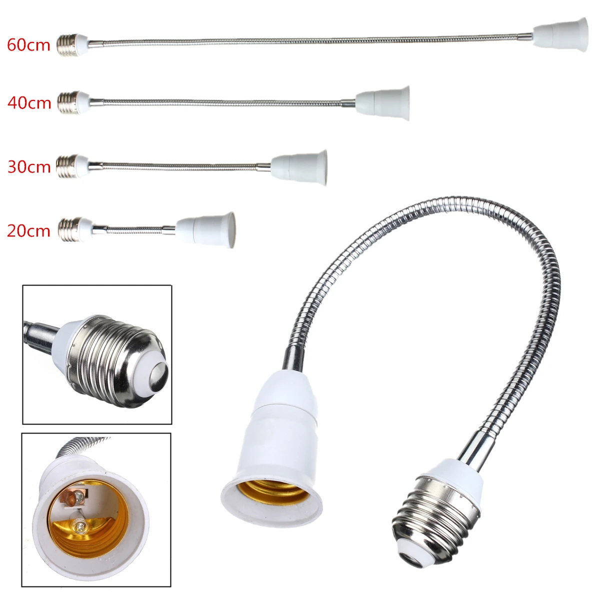 Jiguoor E27 To E27  Flexible Extend Extension LED Light Bulb Lamp Base Holder Screw e27 Socket Adapter Converter