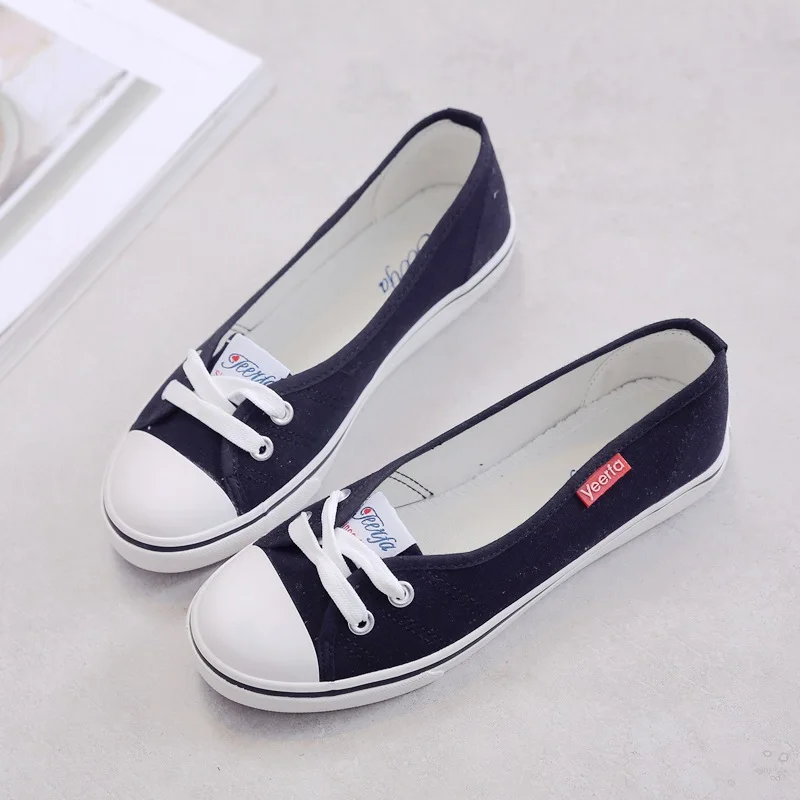 Summer Fashion Blue Women Flats Shoes Low Top Wedges Shoes Female Canvas Shoes Slip-on Student Casual Shoes Drop Shipping 35