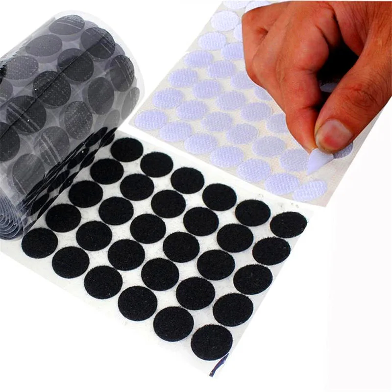 100 Pairs 10mm-25mm Black and White Self-adhesive Hook and Loop Tape Dobbleside Dots Polka Dot Fastening Tape Sewing Cable Velcr