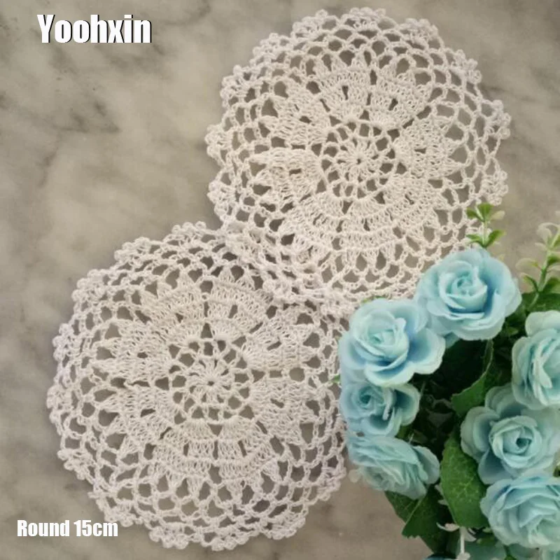 HOT Lace Round Cotton Table Place Mat Party Pad Cloth Crochet Placemat Cup Mug Tablecloth Tea Pot Coaster Handmade Doily Kitchen