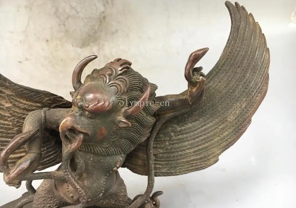 10'' bronze copper tibet buddhism Dhammapala bird Garuda Dhwaja catch snake  25CM