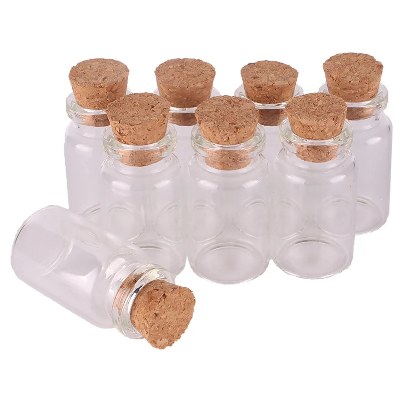 

Size 22*40*12.5mm 7ml Mini Glass Perfume Spice Bottles Tiny Jars Vials With Cork Stopper pendant crafts wedding gift 100pcs