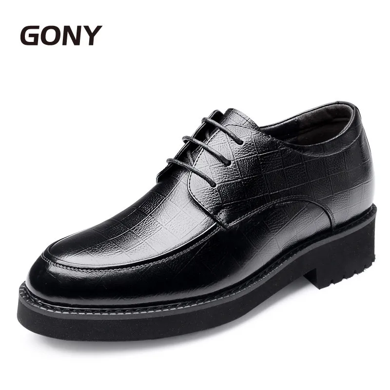 

New Black Genuine Leather Men's Business Shoes Increased Self-confidence Height Increasing Elevator Shoes Taller 8CM /10 CM