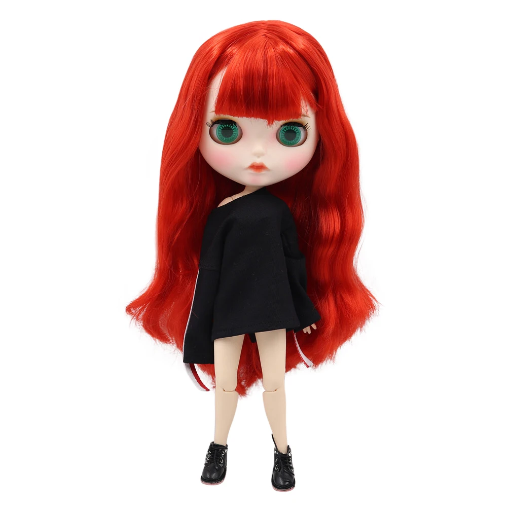 

ICY DBS Blyth doll white skin joint body straight red hair new matte face with eyebrows Lip gloss BL0115