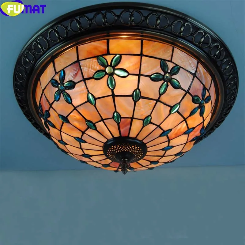 FUMAT Tiffany Ceiling Light Blue Flower Natural Shell Ceiling Lamp Tiffany Baroque Ceiling Lighting Fixture For Living Room Lamp image 3