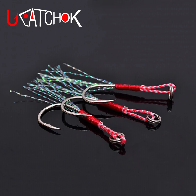 5pcs/pack Gamakatsu jigging fishhook assist hook boat jig fishing feather roped hook overweight hook fishing accessory tool