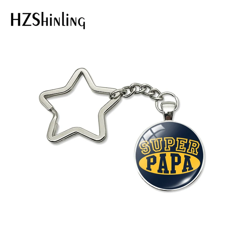 New Fashion Je t\'aime Papa Star Keychain Fathers Gifts Super Papa I Love Dad French Art Key Chain Ring Holder Men Jewelry