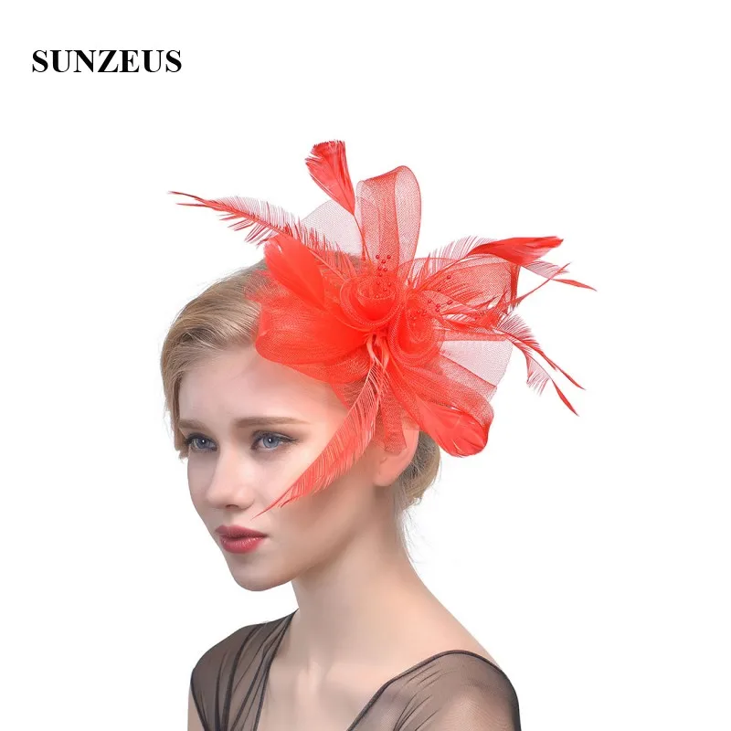 Feathers Tulle White Wedding Hats for Bride Flora Sexy Girls Dancing Hats Hair Accessories Women's Party Hats SH39