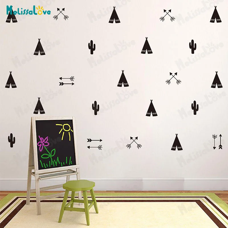 46 pcs/set Vinyl Wall Sticker for Nursery Room Teepee Tent Arrow Decals Decor Decals Bedroom Wallpaper JW590