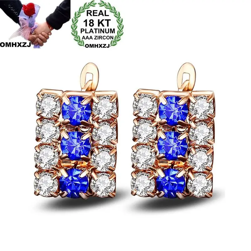 OMHXZJ Wholesale Personality Fashion OL Woman Girl Wedding Mixed Colors Square Zircon 18KT Light Gold Hoop Earrings YE441