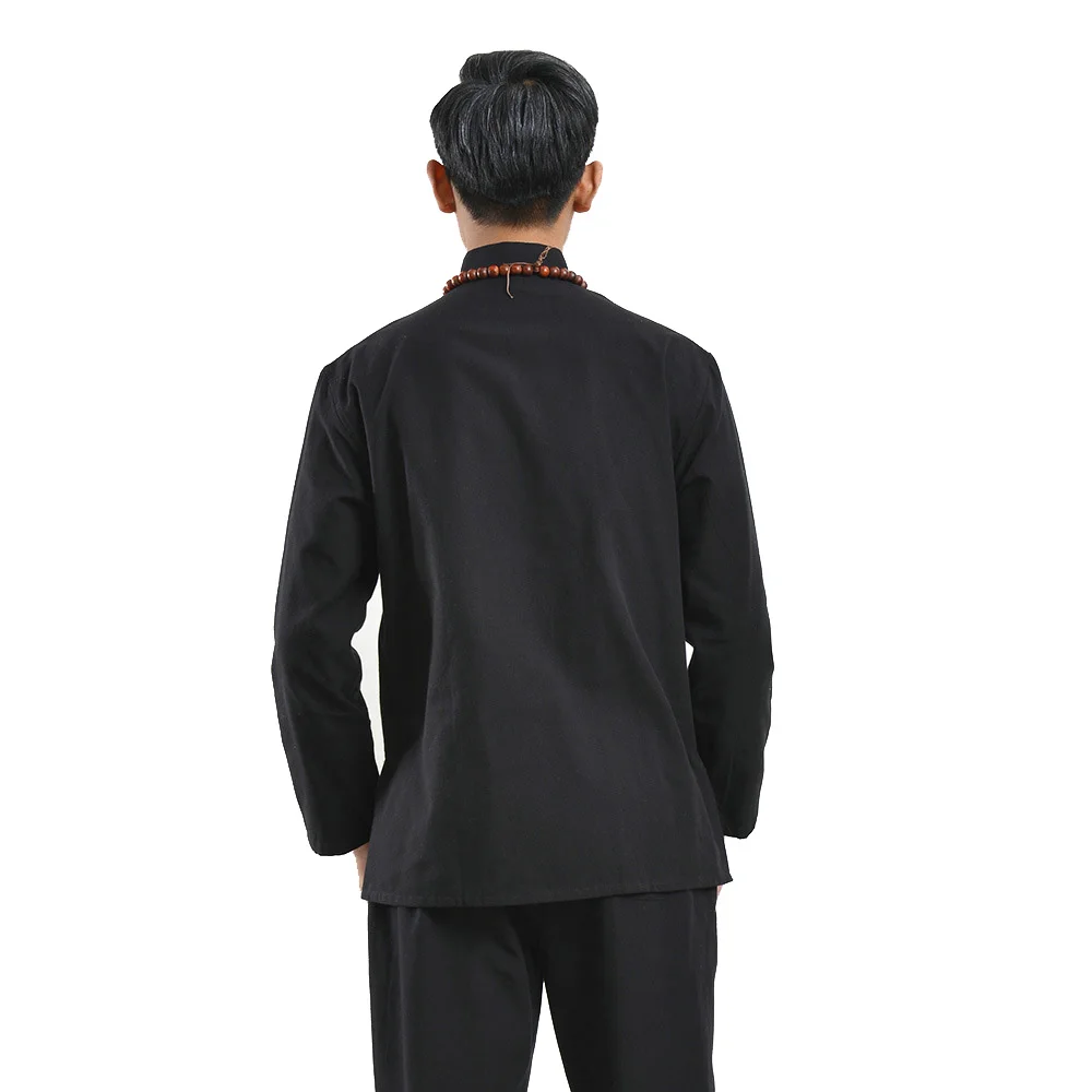 Manica lunga 100% cotone abiti tradizionali cinesi Tang Suit Top Kung Fu Tai Chi uniforme primavera autunno camicia camicetta cappotto per uomo