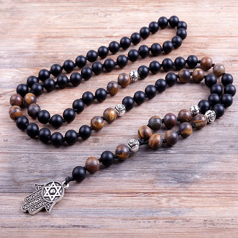 New Design Men's black necklace 8MM Tiger stone Bead  for men Mala necklace