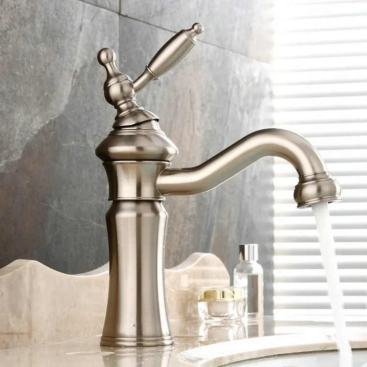 

Free shipping Brushed nickel clour single hole brass Bathroom Sink Faucet mixer tap New