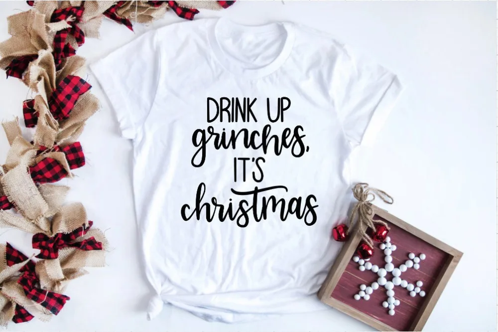 Skuggnas Drink Up Grinches Christmas Shirts for Women gift party funny tumblr graphic Tee Shirt aesthetic harajuku grunge Tops