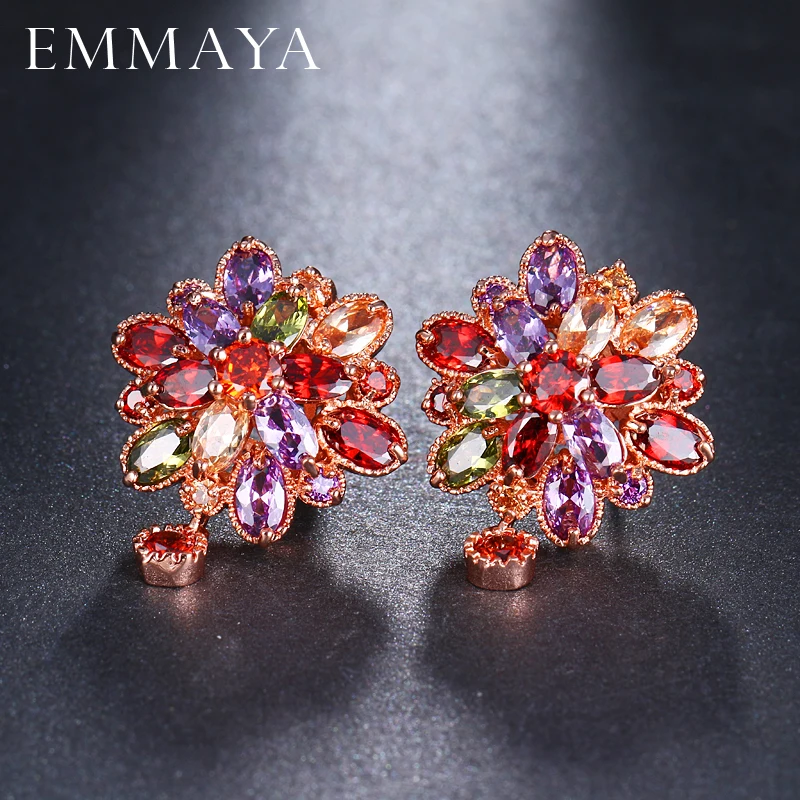 EMMAYA Luxury Ear Stud Earring AAA Marquise CZ Formed Brilliant Flower Stud Earrings with Zircon Stone Women Birthday Gifts