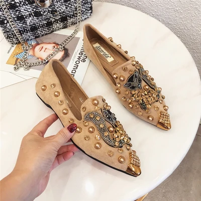 

SWYIVY Flat Shoes Woman 2019 Spring Slip On Sneakers Shoes Casual Female Women's Shoes Flat With Rhinestone Rivet Flat Woman