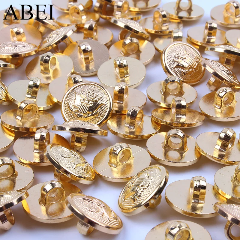 50pcs/lot 15mm Gold Vintage Buttons Metal Color Plastic Round Shank Button Handmade Garment Accessories Sewing Tools Supplier