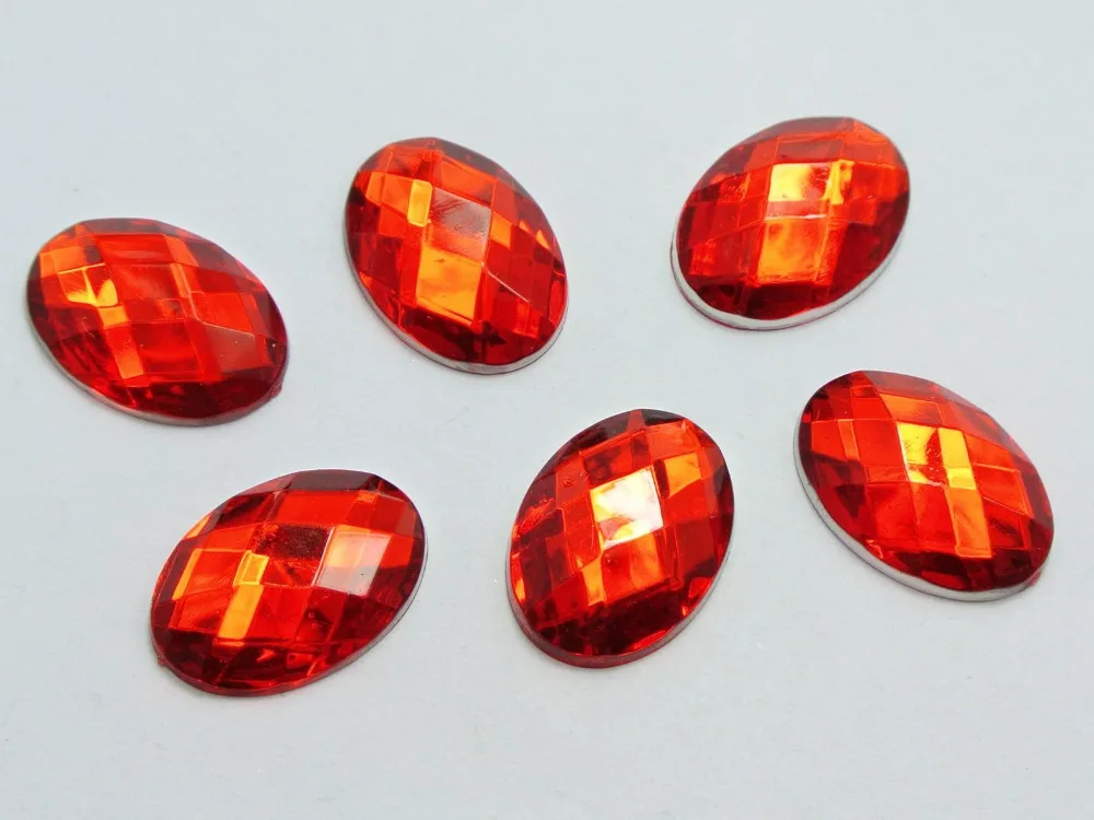 

100 Red Flatback Acrylic Rhinestone Oval Gems 13X18mm No Hole