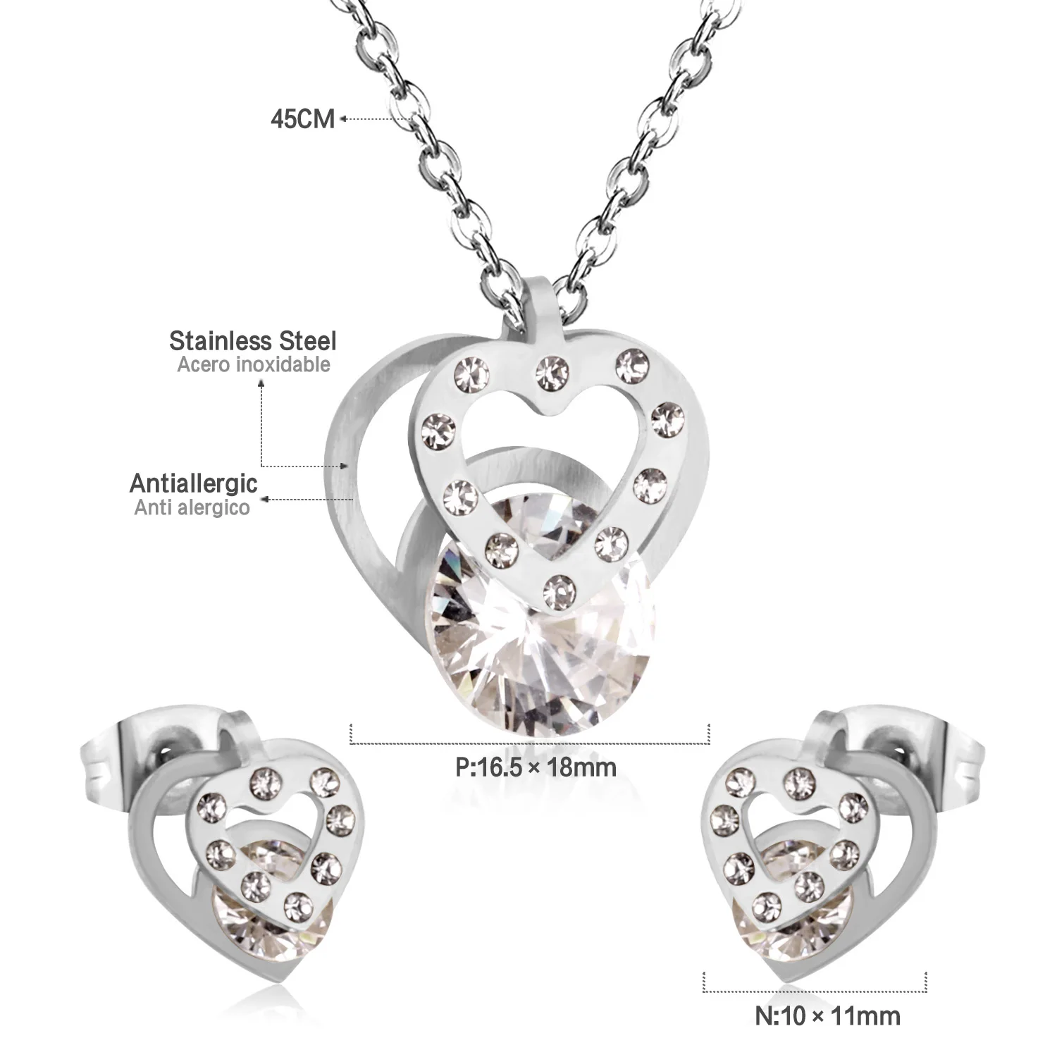 LUXUKISSKIDS Hot Sale Stainless Steel Sets CZ Fashion Heart Jewelry sets Women Valentine\'s Day present