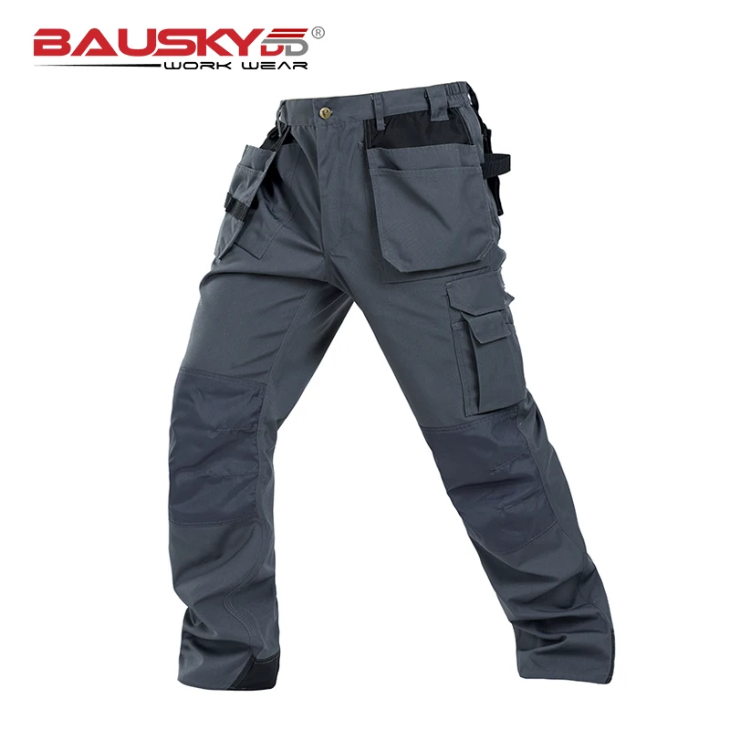 Bauskydd Durable workwear Polycotton men\'s wear-resistance multi-pockets grey cargo trousers work pants men workwear