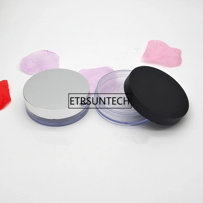 10g Transparent Plastic Powder Jars with Black silver Lid Cream Vial Women Makeup Bottle with Puff F1486