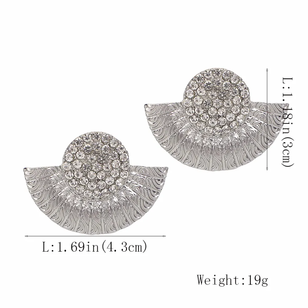 MANILAI Fan shaped Alloy Rhinestone Vintage Stud Earrings Women Fashion Jewelry Metal Statement Earring Gold Color