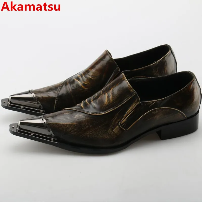 

Akamatsu Chaussure homme formal shoes men pointy shoes genuine leather spiked loafers men wedding dress zapatos hombre vestir