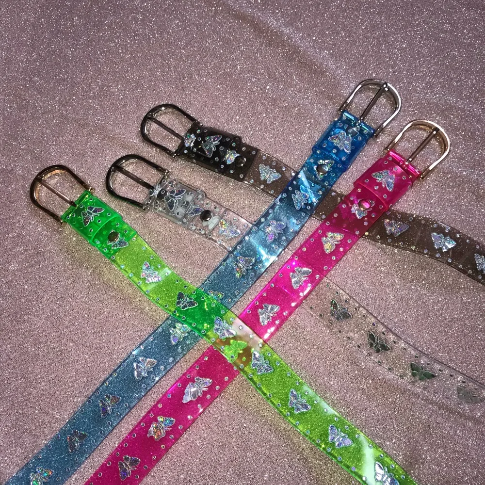 6 colors cute sweet vintage 90s thunderbolt multicolored laser butterfly belt transparent jelly belt women