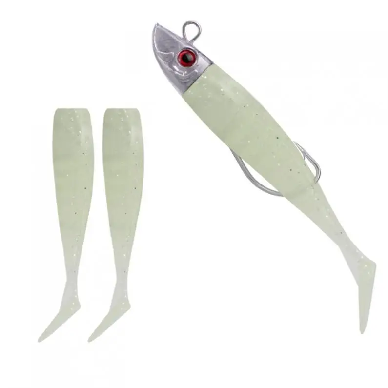 8cm 8.5g Lead Fish Head Soft Lures Set Luminous Crank Hook T Tail Built-in Colorful Sequins with 2 Replace Bait Body