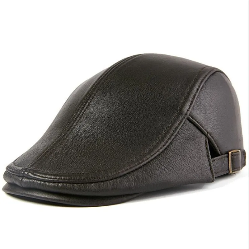 

Men Autumn Winter Visor Cap Sheepskin Genuine Leather Hat Middle Aged Male Fashion Outdoor Korean All-match Casual Caps H268