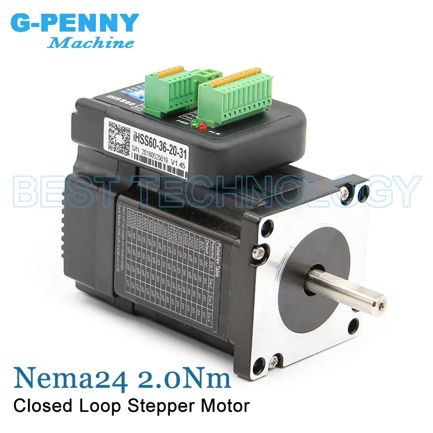 

Nema24 Closed Loop Stepper Motor 2.0Nm D=8mm 285Oz-in Hybrid Integrated Stepper Servo Motor with Drive 5.0A 36v iHSS60-36-20