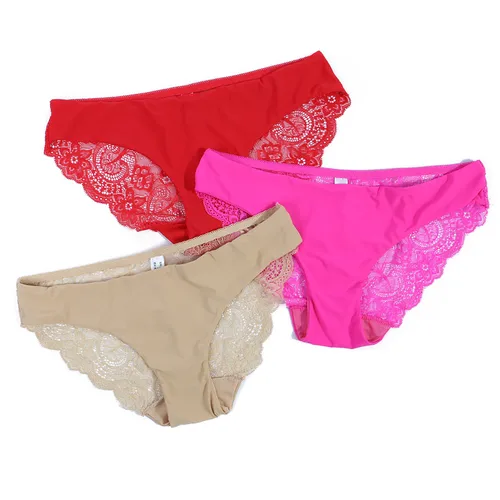 Imagen 2 del producto Bragas de encaje para mujer, ropa interior Sexy para mujer, bragas sin costuras para mujer, lencería de tiro bajo, bragas sólidas para niñas, Tangas deslizantes para mujer