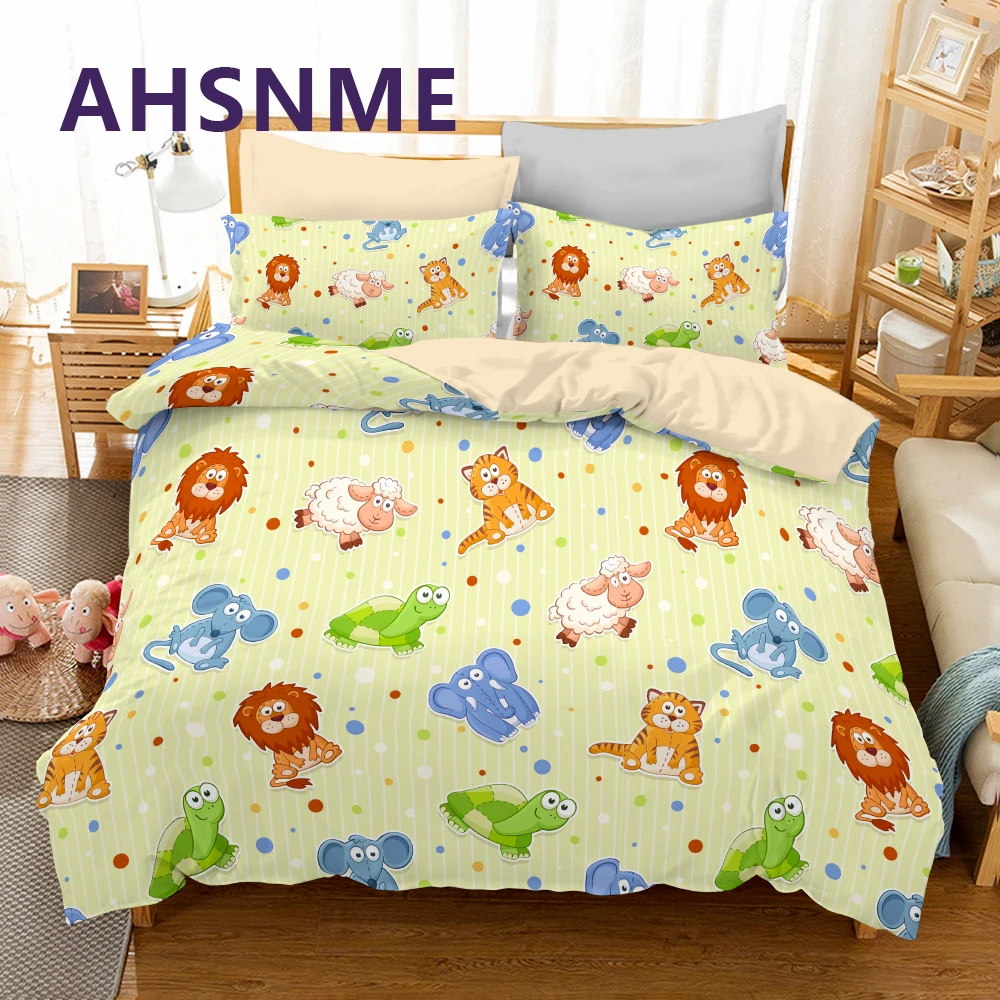 AHSNME Animals Bedding Set Exotic Cat Duvet Covers Cute Cartoon Quilt Cover Sets Children Soft Kit Single Size