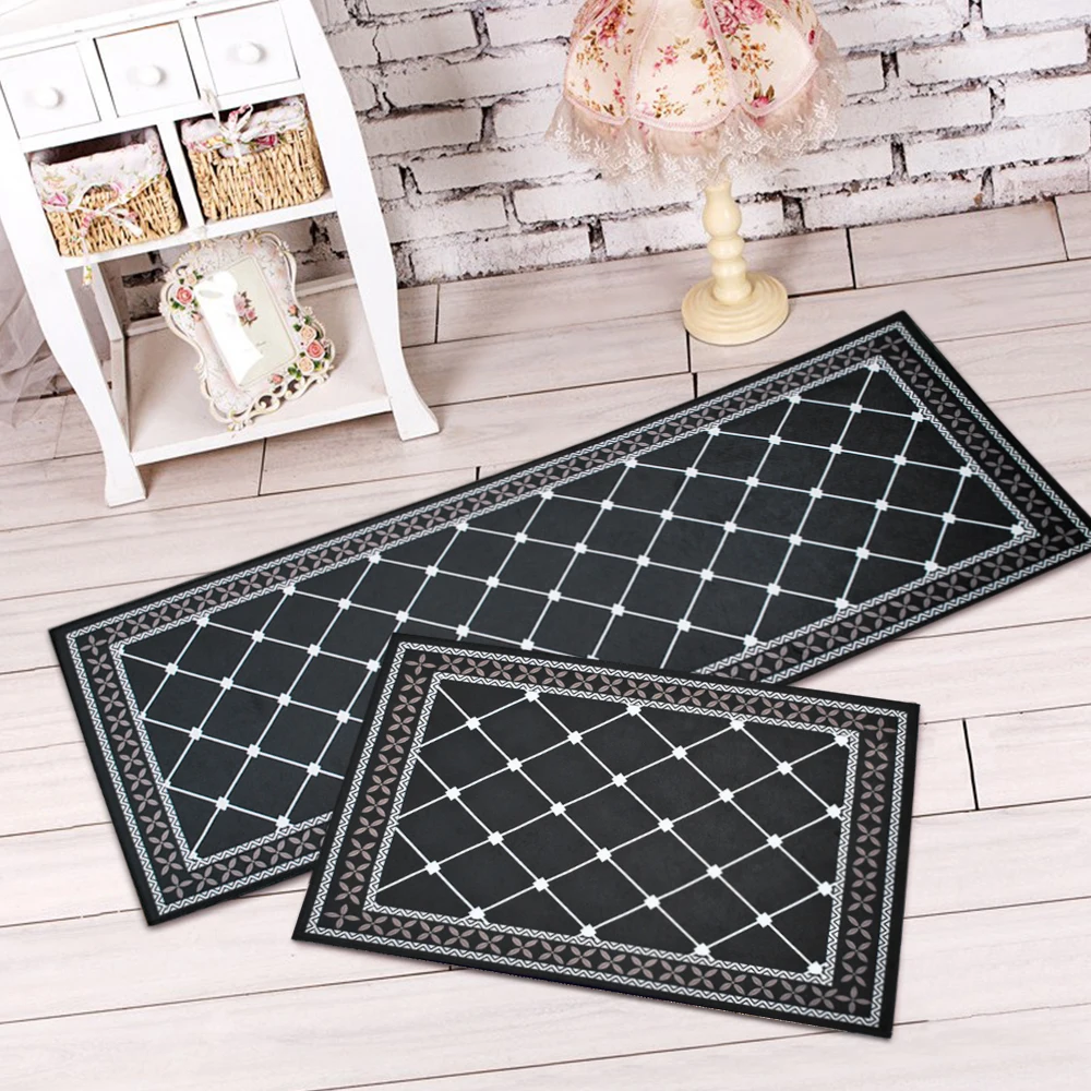 RAYUAN Modern Black and White Flannel Floor Mats Door Mat Long Carpets Anti-slip Doormat Rug Kitchen Bath Hallway Decor