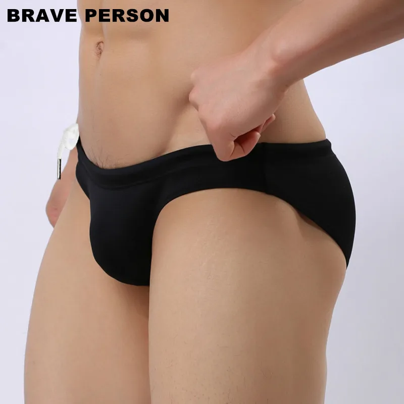 BRAVE PERSON-Bikini de nailon sólido para hombre, ropa de playa, calzoncillos sexys de tiro bajo, 8 colores, B1156