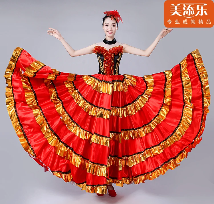 Spanish Flamenco Bullfighting Costume Adult Female Opening Dance Full-skirt Dress Spanish Stage Performance Dancing Suit H528