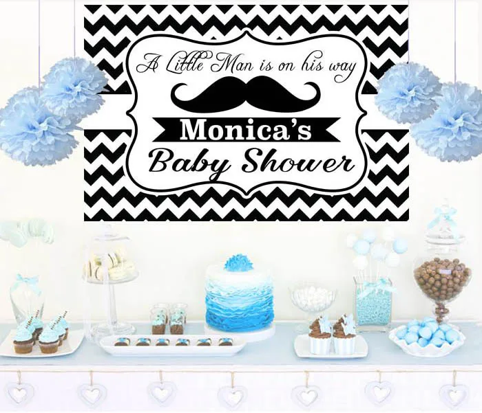 custom Little Man Baby Shower Mustache Chevron photo backdrop High quality Computer print party background