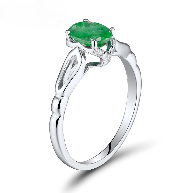 

LANMI Engagement Fine Jewelry Design Oval 5x7mm Natural Emerald 18K White Gold Good Gemstone Promise Wedding Ring WU260
