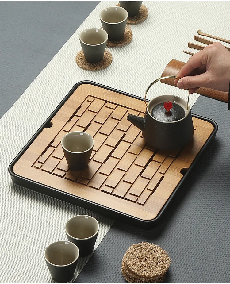 1PC Bamboo Tea Tray Drainage Water Storage Kung Fu Tea Set Room Board Table Chinese Tea Cup Ceremony Tools Tea Set MF 027