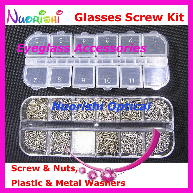 HBS12 12 Kinds Glasses Sunglass Screws Accessories Washers Nuts Box Case Set Kit Repair Tool Free Shipping