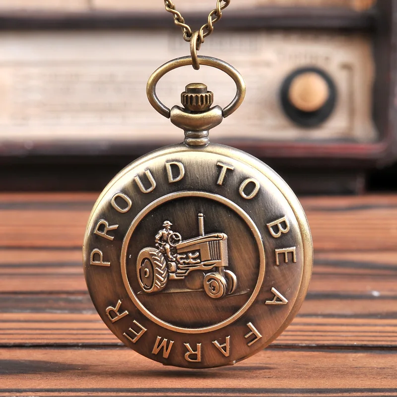 

Vintage Bronze Design Retro Tractors Surrounded with English Best Gift Pocket Watch with waist chain