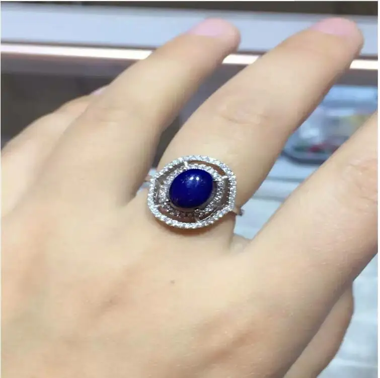 Natural Lapis ring Free shipping Natural real Lapis 925 sterling silver Ring Per jewelry 7*9mm