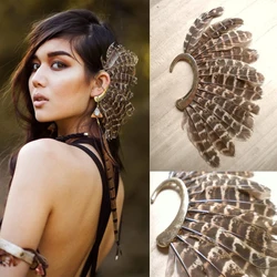 1PCS Afcian Gypsy Left Large Exaggerate Nature Colorful Feather Ear Clip for Women or Men Dance Party Travel Jewelry Accessories