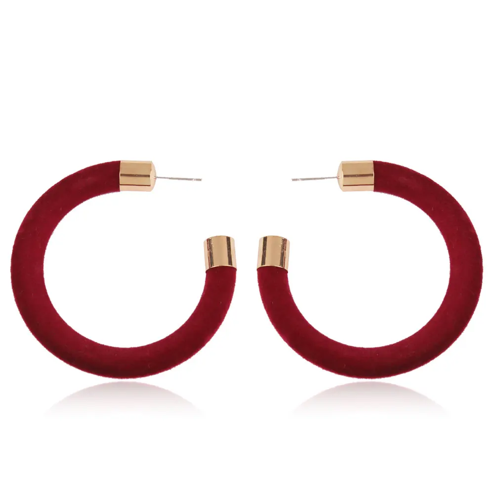 Banny Pink Simple Geometric C Shape Stud Earrings For Women Chic Black Red White Gray Flannel Round Circle Post Earrings Brincos