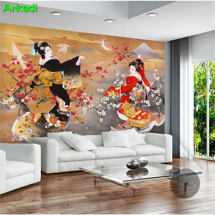 

Custom photo wallpaper Beautiful moon dance dress Pretty Japanese beauty Oil Painting Restaurant Church Home Furnishing mural