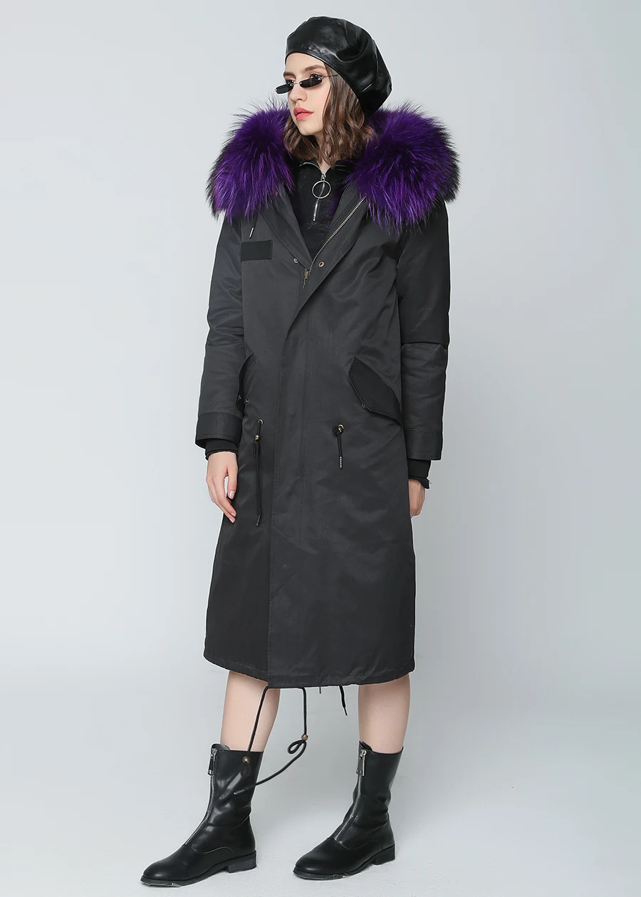 Echter Pelzmantel Winterjacke Damen Langer Parka Wasserdicht Großer Natürlicher Waschbärpelzkragen Kapuze Dick Warm Echter Fuchspelz-Futtermantel – Detail 24