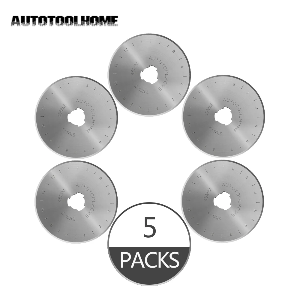 Autotool home 5 قطعة 45 60 28 مللي متر شفرات دوارة القواطع خليط النسيج والجلود الحرفية الصلب شفرات دائرية الخياطة اللحف ل Olfa #1