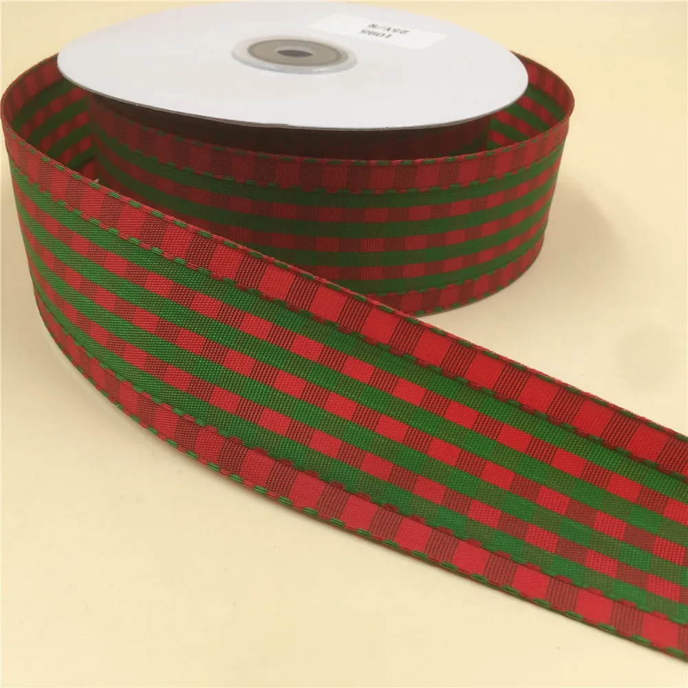 

N1095 38mm(1-1/2") Christmas checked plaid ribbon gift packaging wired edge ribbon 25yards roll